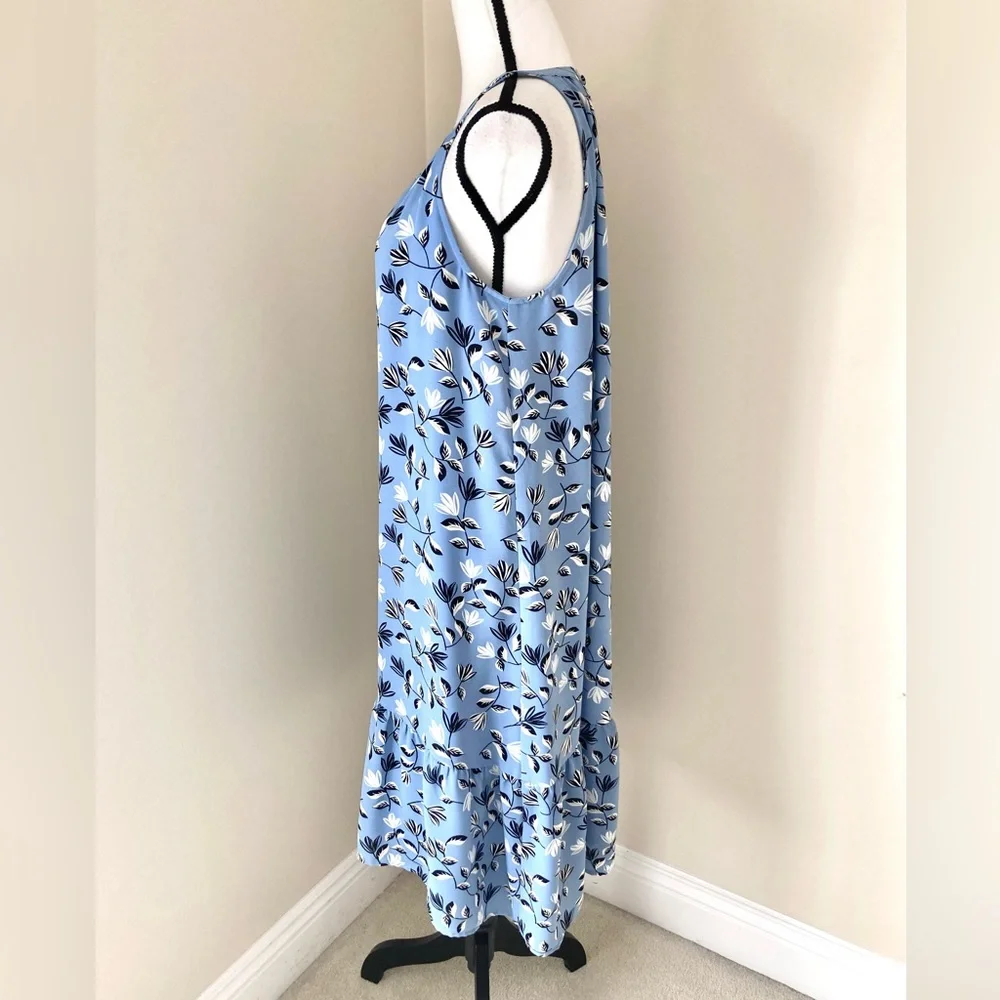 J Jill Wearever Floral Blue Flounce Hem Dress Size M